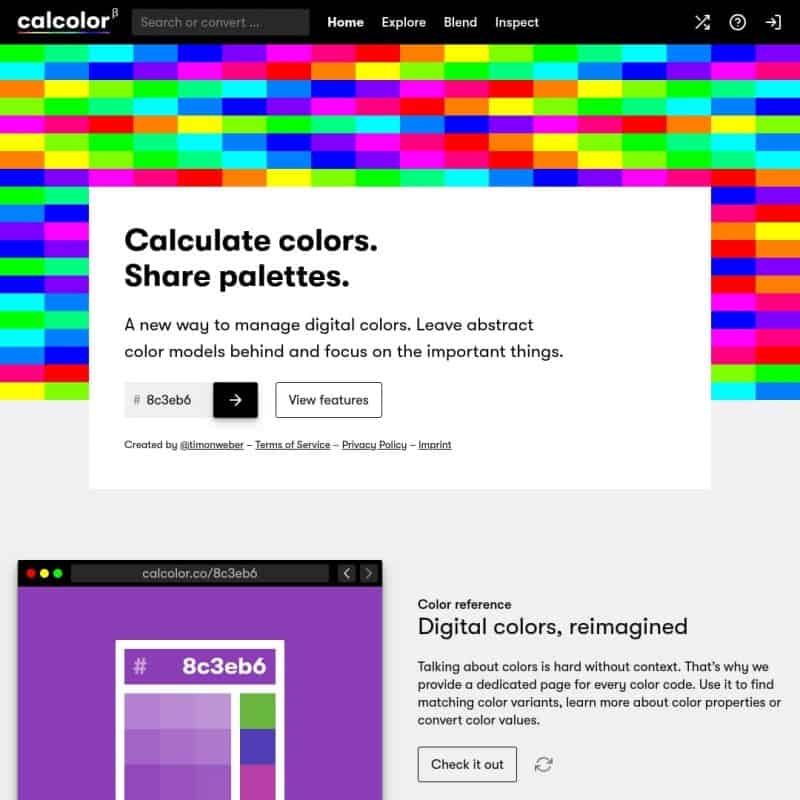 Calcolor, calculate colors and share palettes.