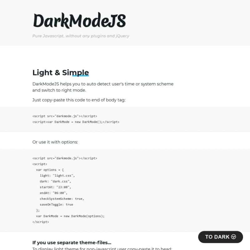 DarkModeJS - light and simple